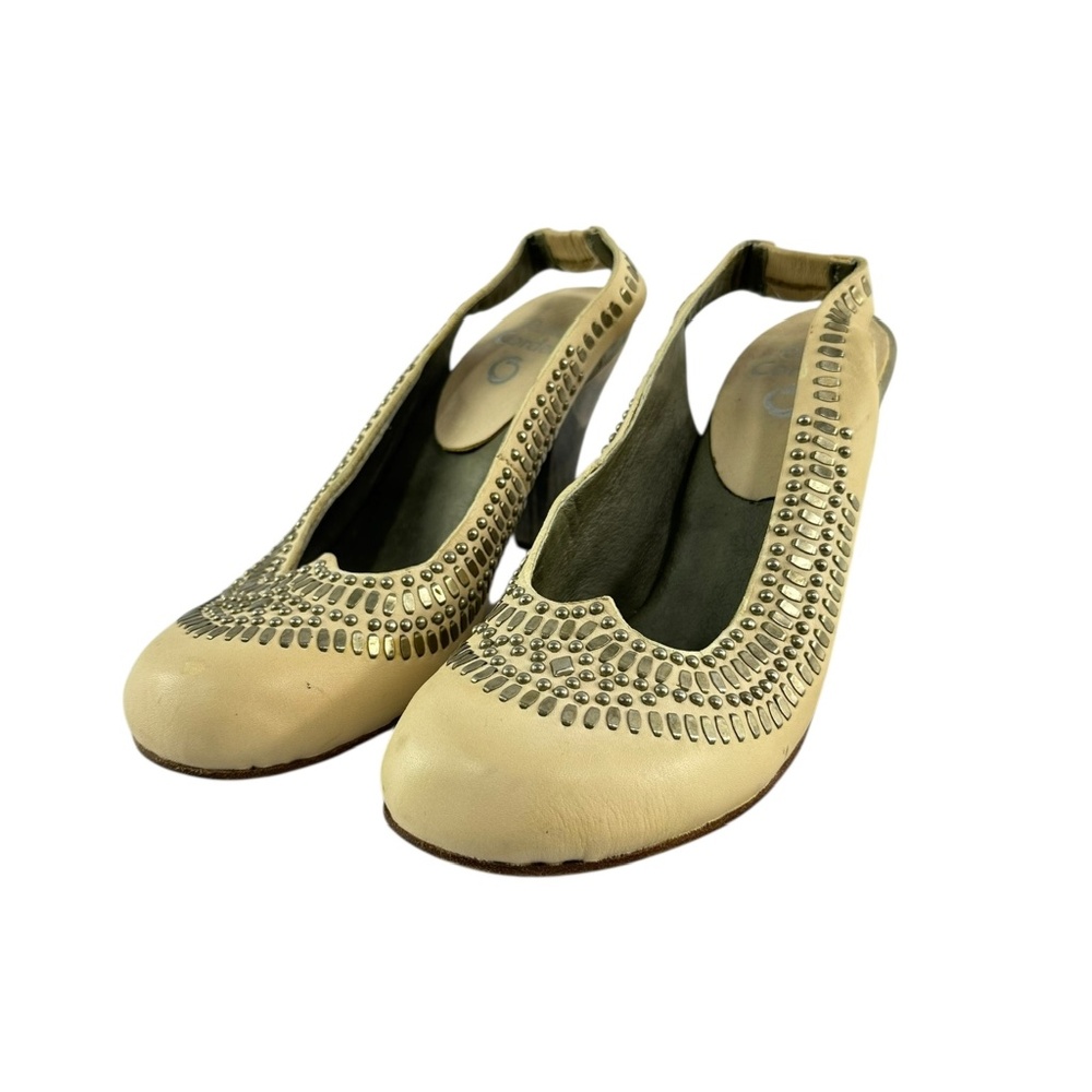 Genuine CALLEEN CORDERO Beige Slingback Heels With Silver Studded Detailing 8